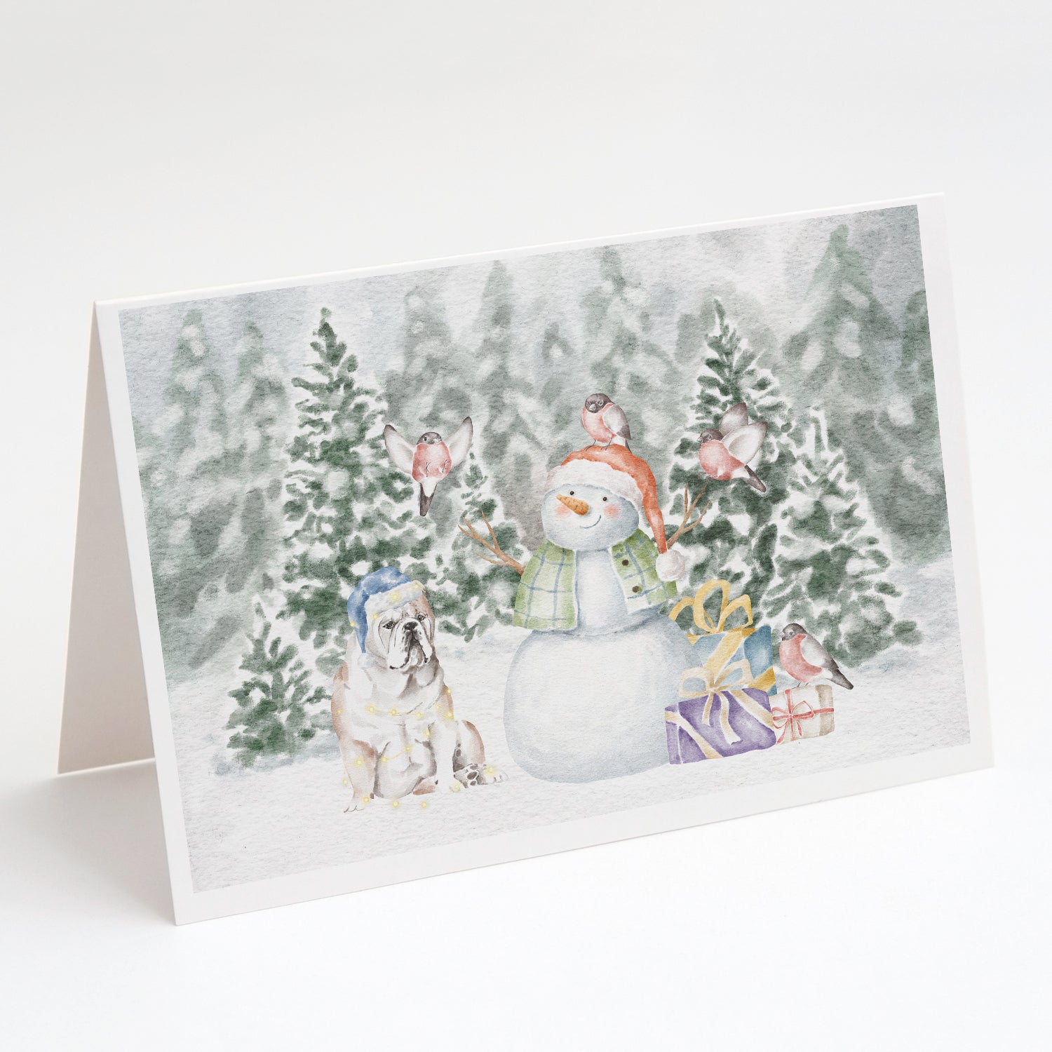 Bulldog Fawn Christmas Greeting Cards Pack of 8 Blank Cards with Envelopes Whimsical A7 Size 5x7