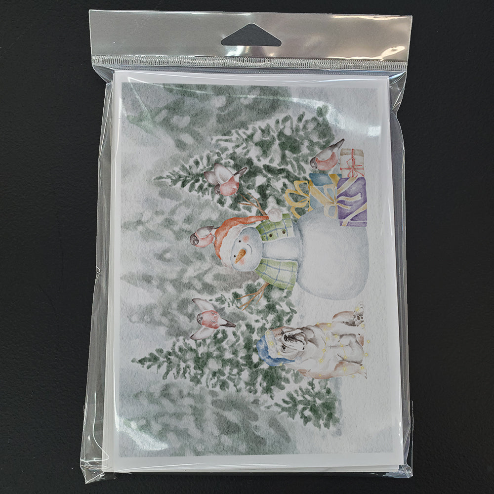 Bulldog Fawn Christmas Greeting Cards Pack of 8 Blank Cards with Envelopes Whimsical A7 Size 5x7