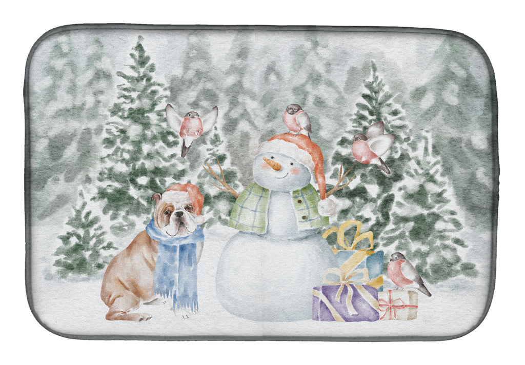 Bulldog Fawn and White Christmas Dish Drying Mat Absorbent Dish Drying Mat Pad for Kitchen Counter Dish Drainer Mat for Countertop, 14 x 21", Multicolor