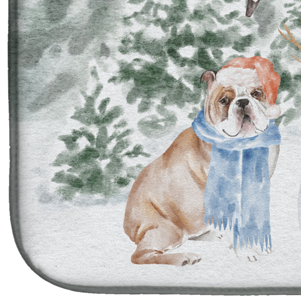 Bulldog Fawn and White Christmas Dish Drying Mat Absorbent Dish Drying Mat Pad for Kitchen Counter Dish Drainer Mat for Countertop, 14 x 21", Multicolor