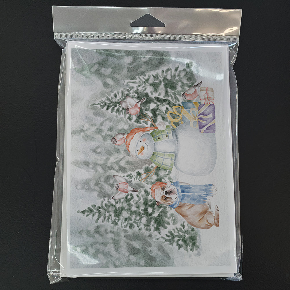 Bulldog Fawn and White Christmas Greeting Cards Pack of 8 Blank Cards with Envelopes Whimsical A7 Size 5x7