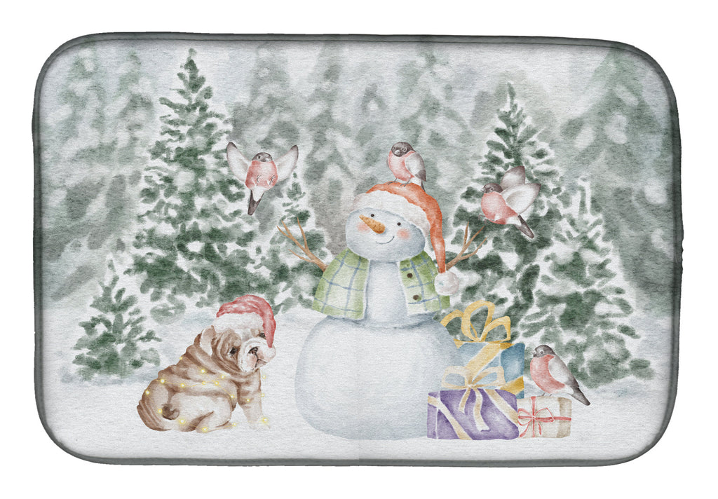 Bulldog Puppy Fawn and White Christmas Dish Drying Mat Absorbent Dish Drying Mat Pad for Kitchen Counter Dish Drainer Mat for Countertop, 14 x 21", Multicolor