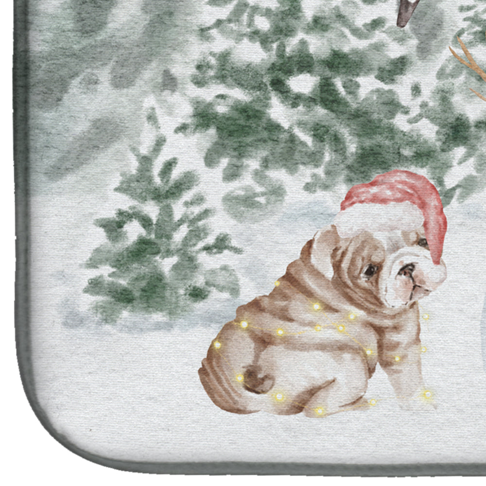 Bulldog Puppy Fawn and White Christmas Dish Drying Mat Absorbent Dish Drying Mat Pad for Kitchen Counter Dish Drainer Mat for Countertop, 14 x 21", Multicolor
