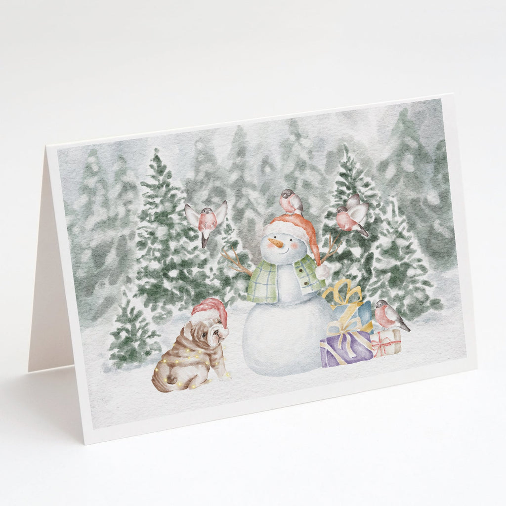 Bulldog Puppy Fawn and White Christmas Greeting Cards Pack of 8 Blank Cards with Envelopes Whimsical A7 Size 5x7