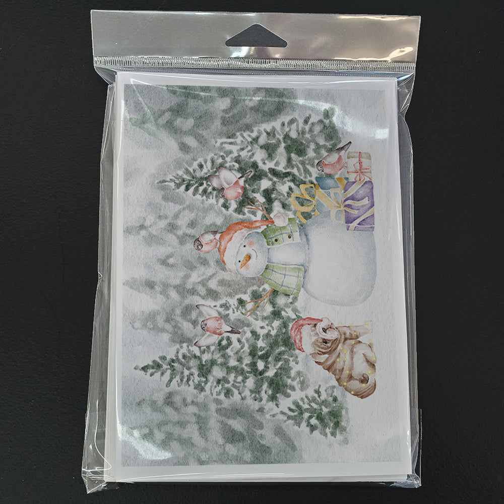 Bulldog Puppy Fawn and White Christmas Greeting Cards Pack of 8 Blank Cards with Envelopes Whimsical A7 Size 5x7