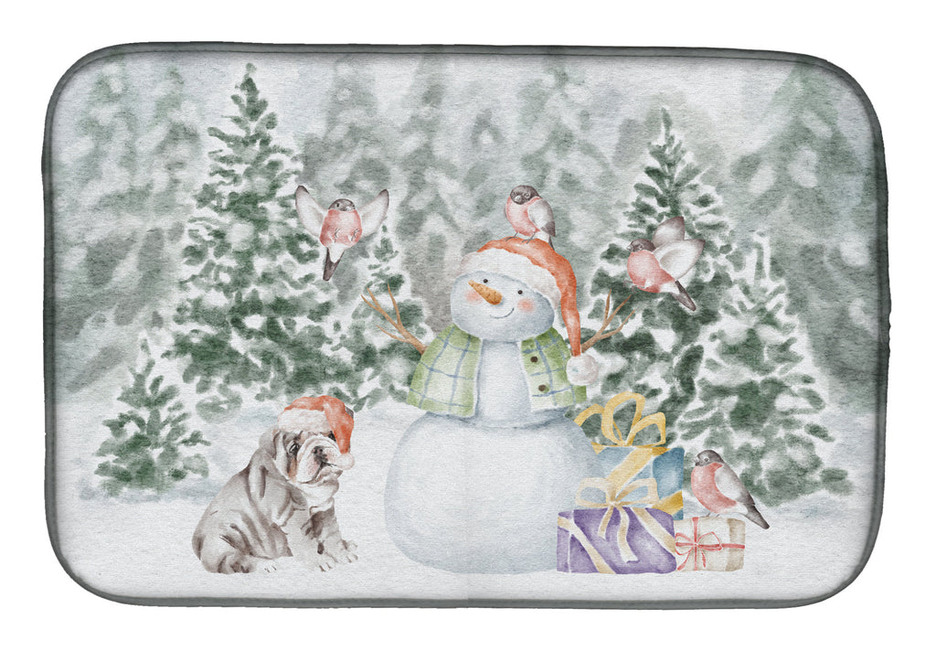 Bulldog Puppy Chocolate Christmas Dish Drying Mat Absorbent Dish Drying Mat Pad for Kitchen Counter Dish Drainer Mat for Countertop, 14 x 21", Multicolor