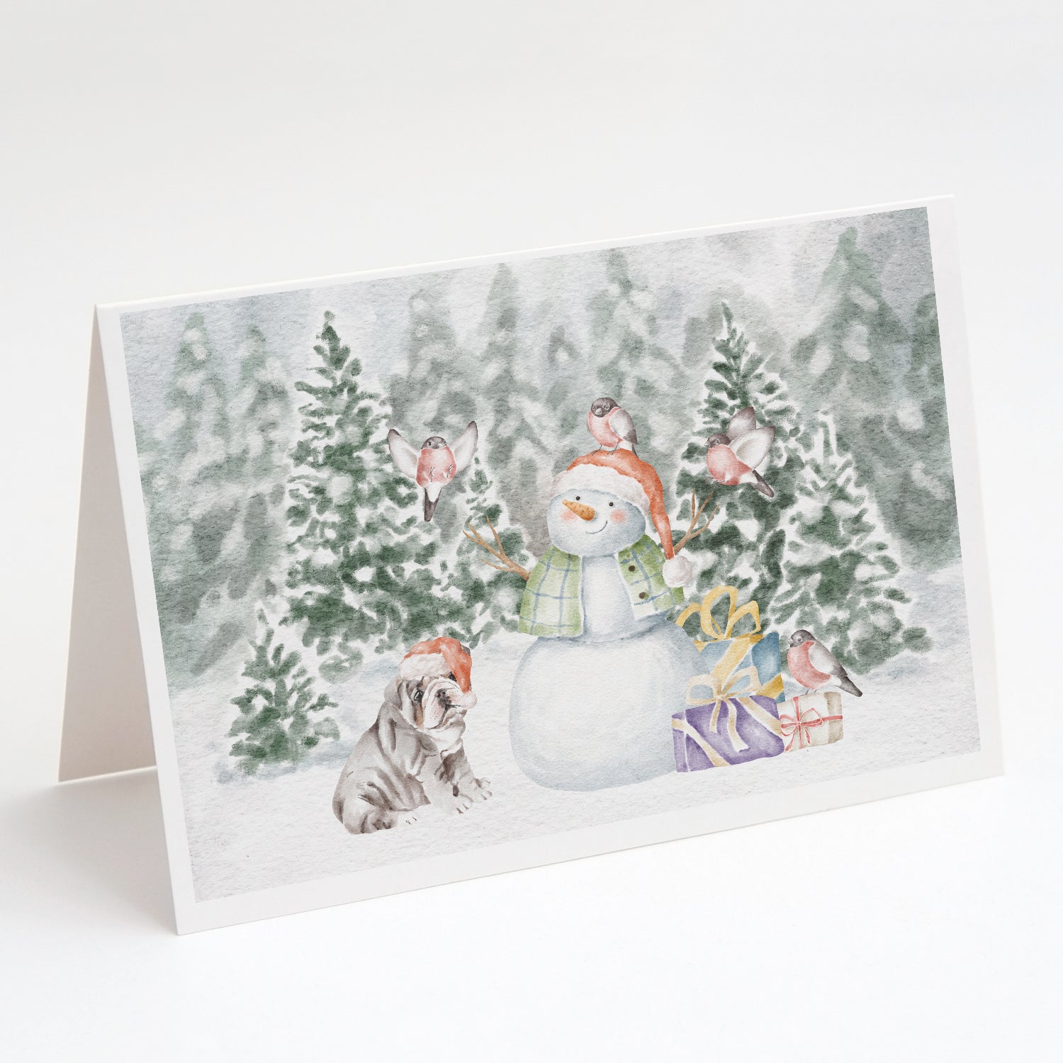 Bulldog Puppy Chocolate Christmas Greeting Cards Pack of 8 Blank Cards with Envelopes Whimsical A7 Size 5x7