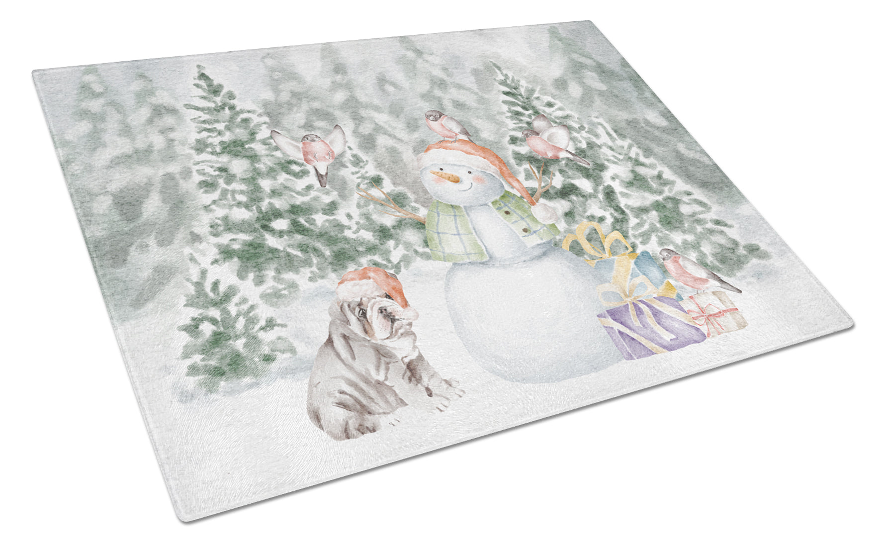Bulldog Puppy Chocolate Christmas Cutting Board Tempered Glass Kitchen Cutting Surface, Heat Resistant Chopping, Non-Slip Feet, Food Prep & Serving
