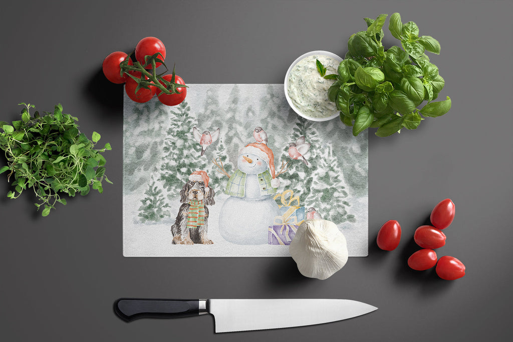 Cocker Spaniel Black and Tan Christmas Cutting Board Tempered Glass Kitchen Cutting Surface, Heat Resistant Chopping, Non-Slip Feet, Food Prep & Serving