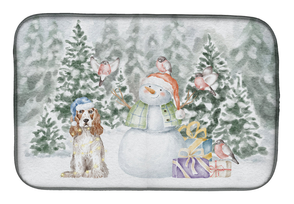 Cocker Spaniel Red and White Christmas Dish Drying Mat Absorbent Dish Drying Mat Pad for Kitchen Counter Dish Drainer Mat for Countertop, 14 x 21", Multicolor