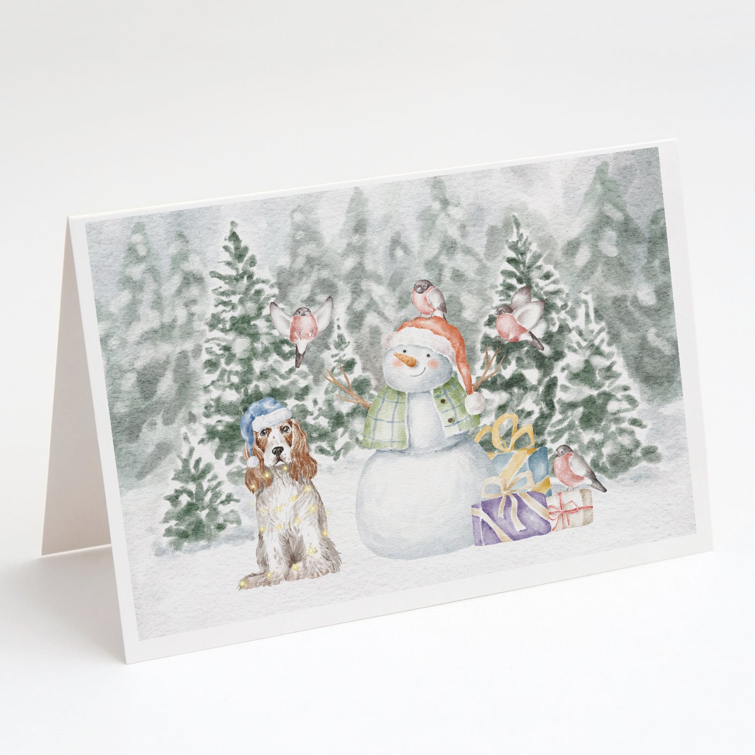 Cocker Spaniel Red and White Christmas Greeting Cards Pack of 8 Blank Cards with Envelopes Whimsical A7 Size 5x7