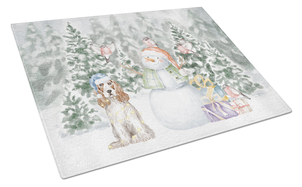 Cocker Spaniel Red and White Christmas Cutting Board Tempered Glass Kitchen Cutting Surface, Heat Resistant Chopping, Non-Slip Feet, Food Prep & Serving