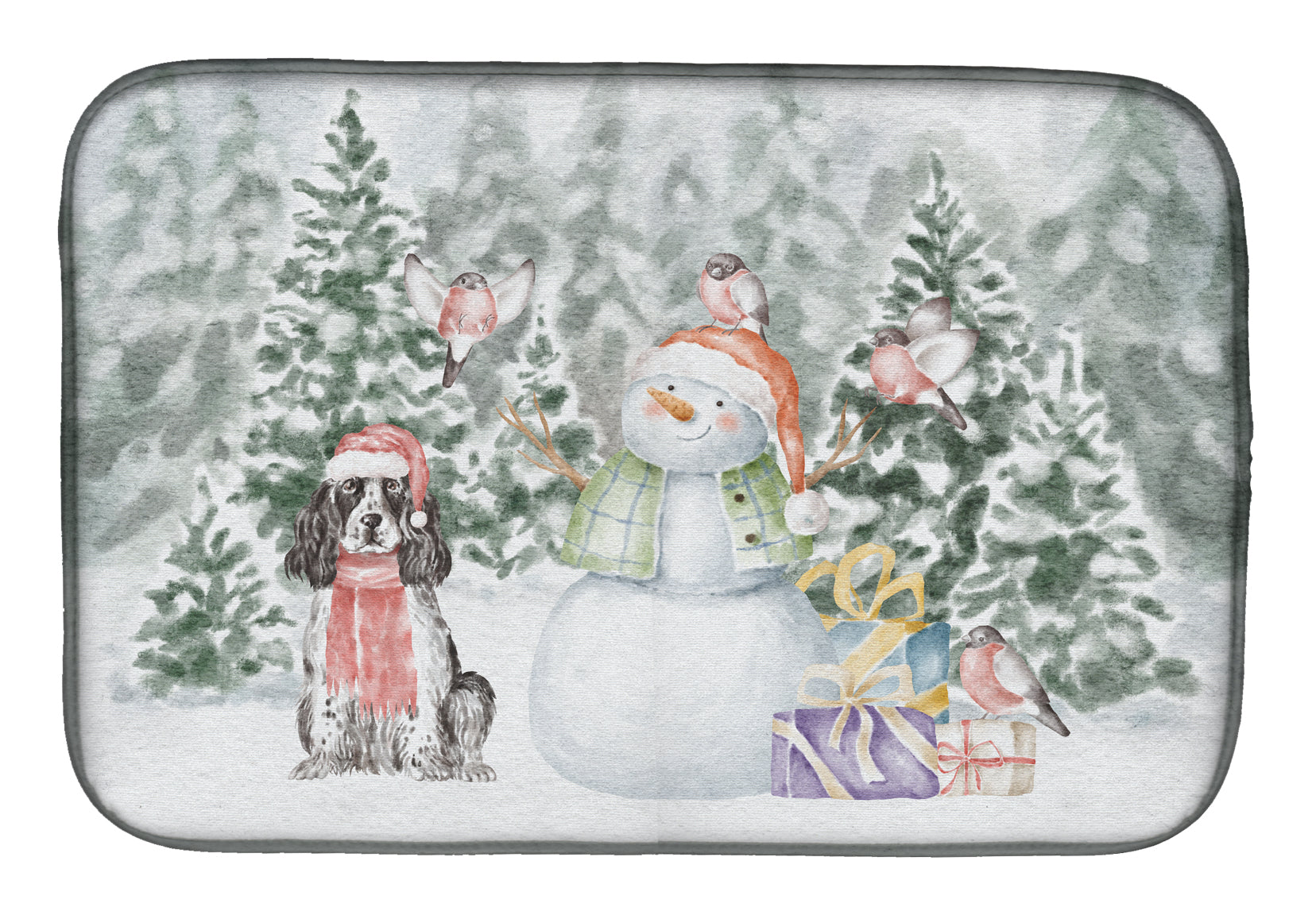 Cocker Spaniel Black and White Christmas Dish Drying Mat Absorbent Dish Drying Mat Pad for Kitchen Counter Dish Drainer Mat for Countertop, 14 x 21", Multicolor