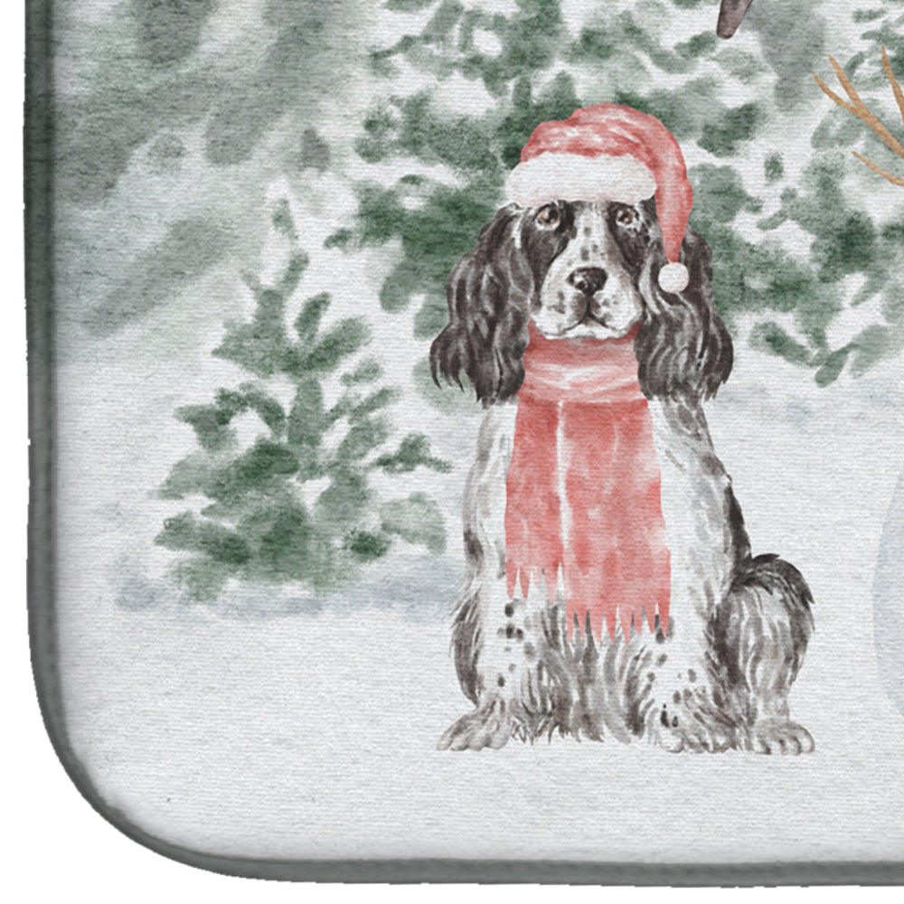 Cocker Spaniel Black and White Christmas Dish Drying Mat Absorbent Dish Drying Mat Pad for Kitchen Counter Dish Drainer Mat for Countertop, 14 x 21", Multicolor