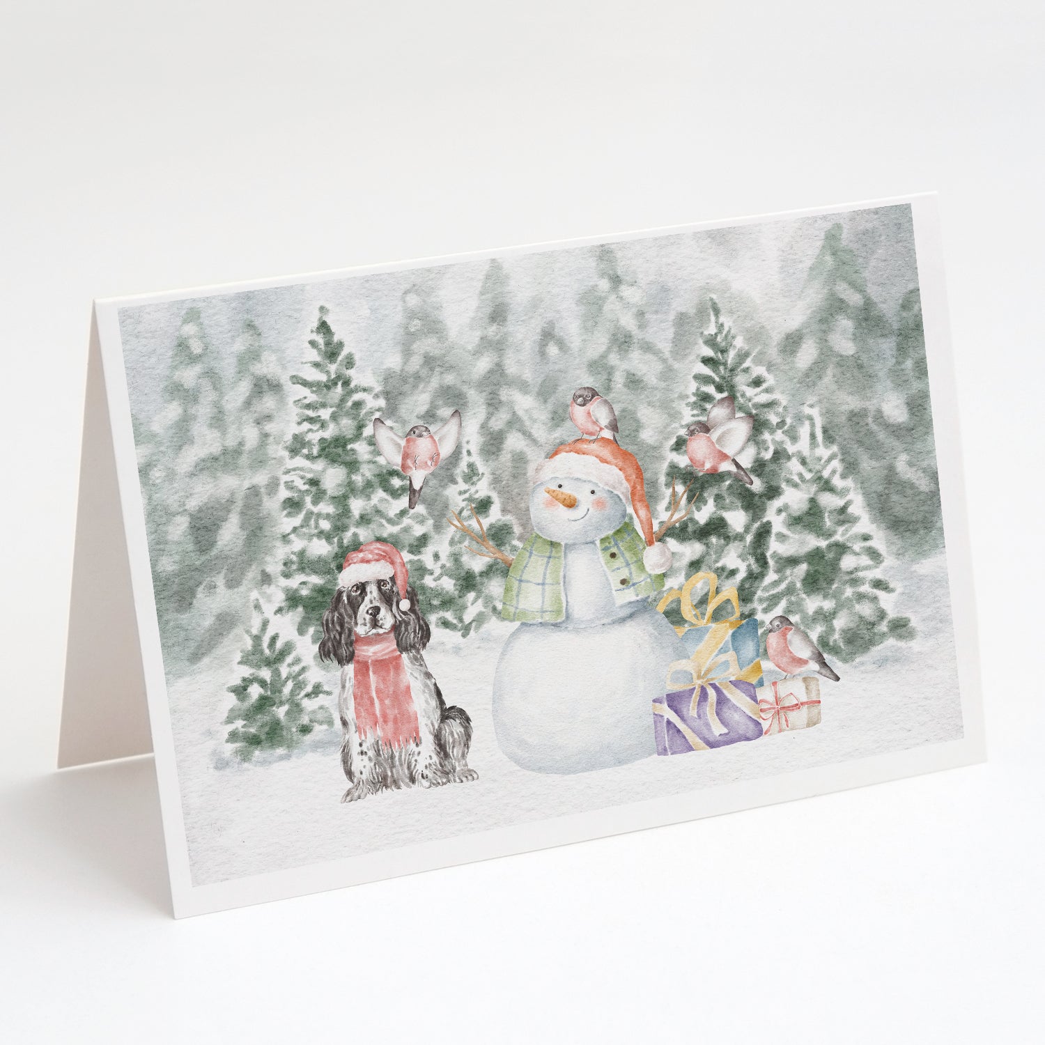 Cocker Spaniel Black and White Christmas Greeting Cards Pack of 8 Blank Cards with Envelopes Whimsical A7 Size 5x7