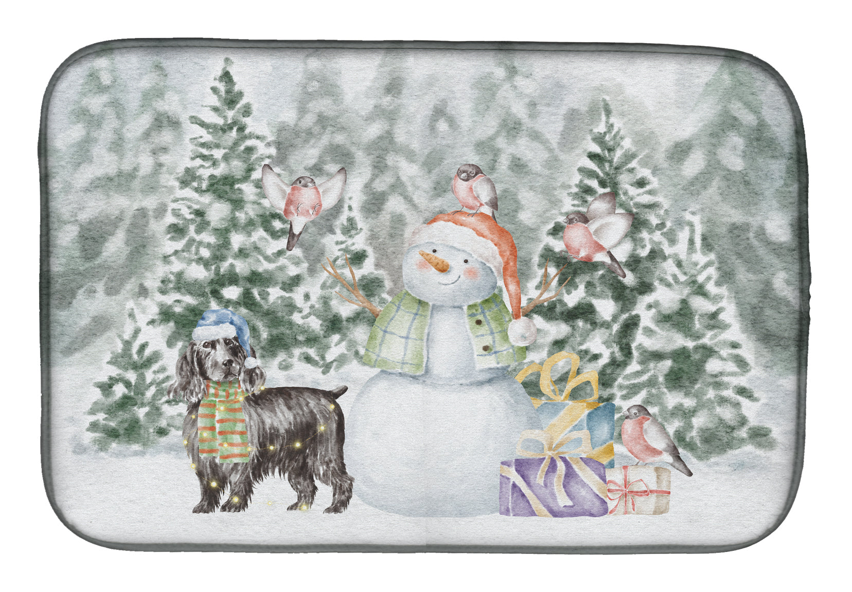 Cocker Spaniel Black Christmas Dish Drying Mat Absorbent Dish Drying Mat Pad for Kitchen Counter Dish Drainer Mat for Countertop, 14 x 21", Multicolor