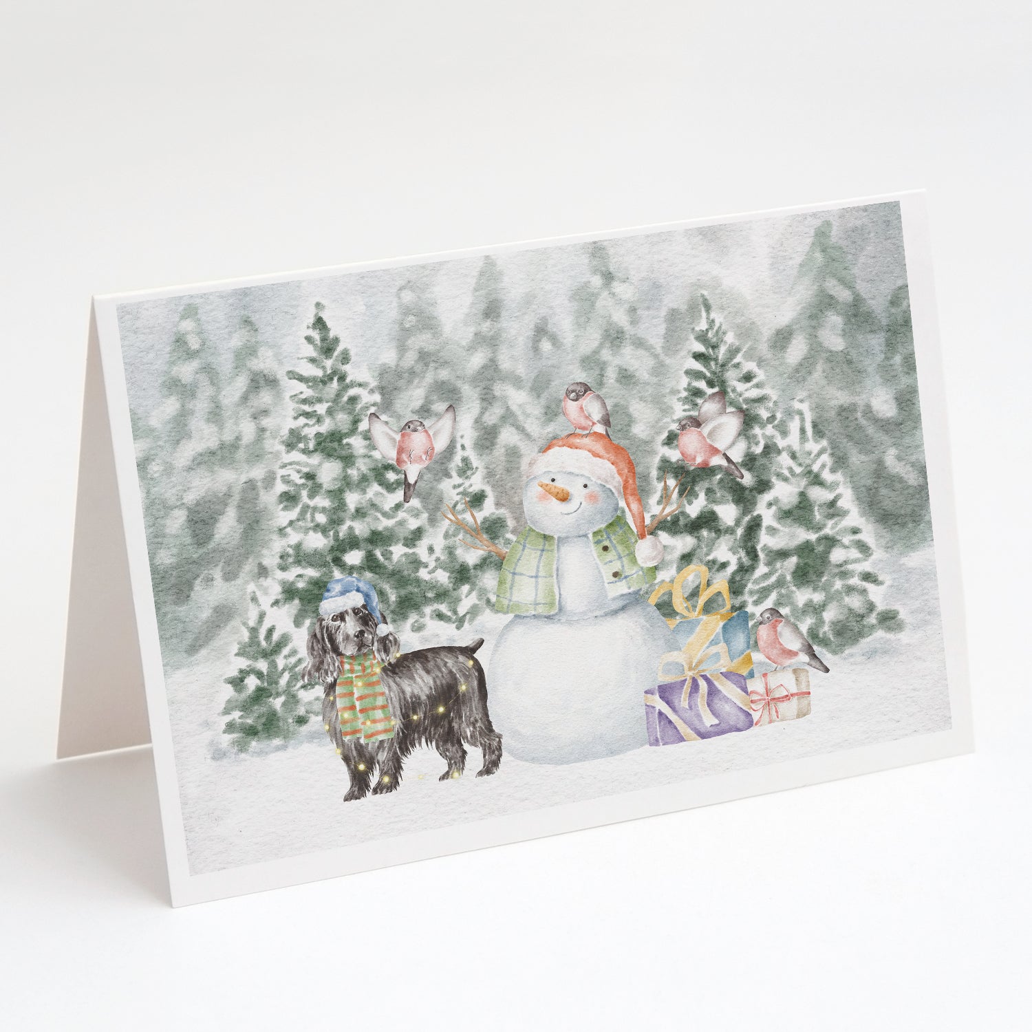 Cocker Spaniel Black Christmas Greeting Cards Pack of 8 Blank Cards with Envelopes Whimsical A7 Size 5x7