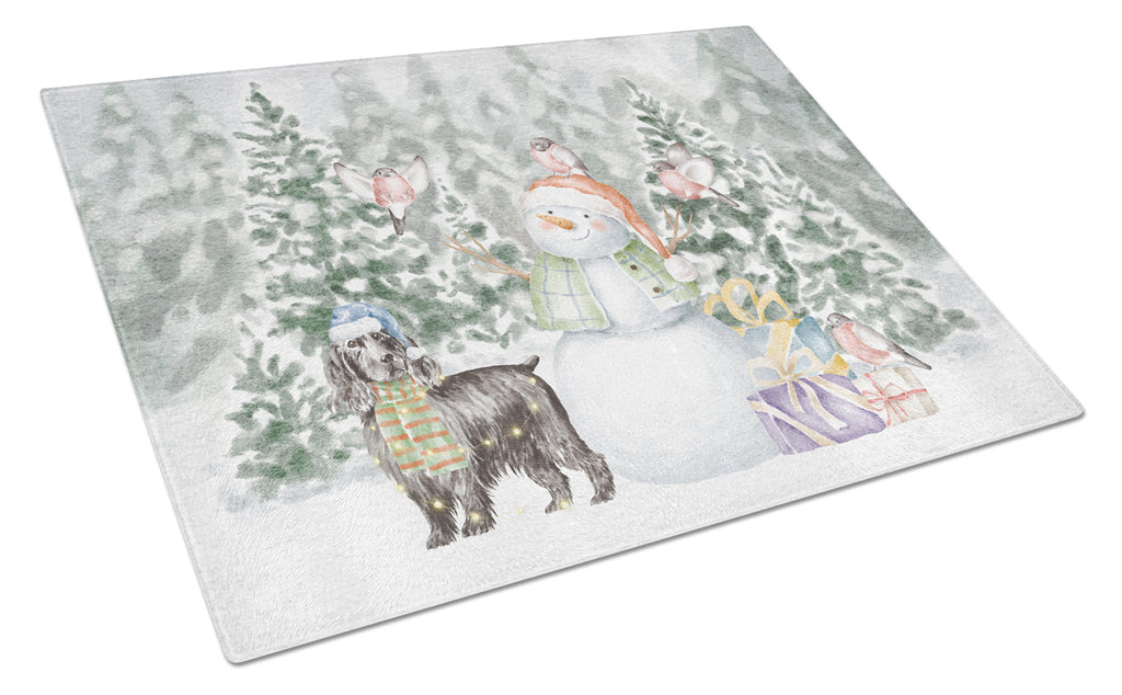 Cocker Spaniel Black Christmas Cutting Board Tempered Glass Kitchen Cutting Surface, Heat Resistant Chopping, Non-Slip Feet, Food Prep & Serving