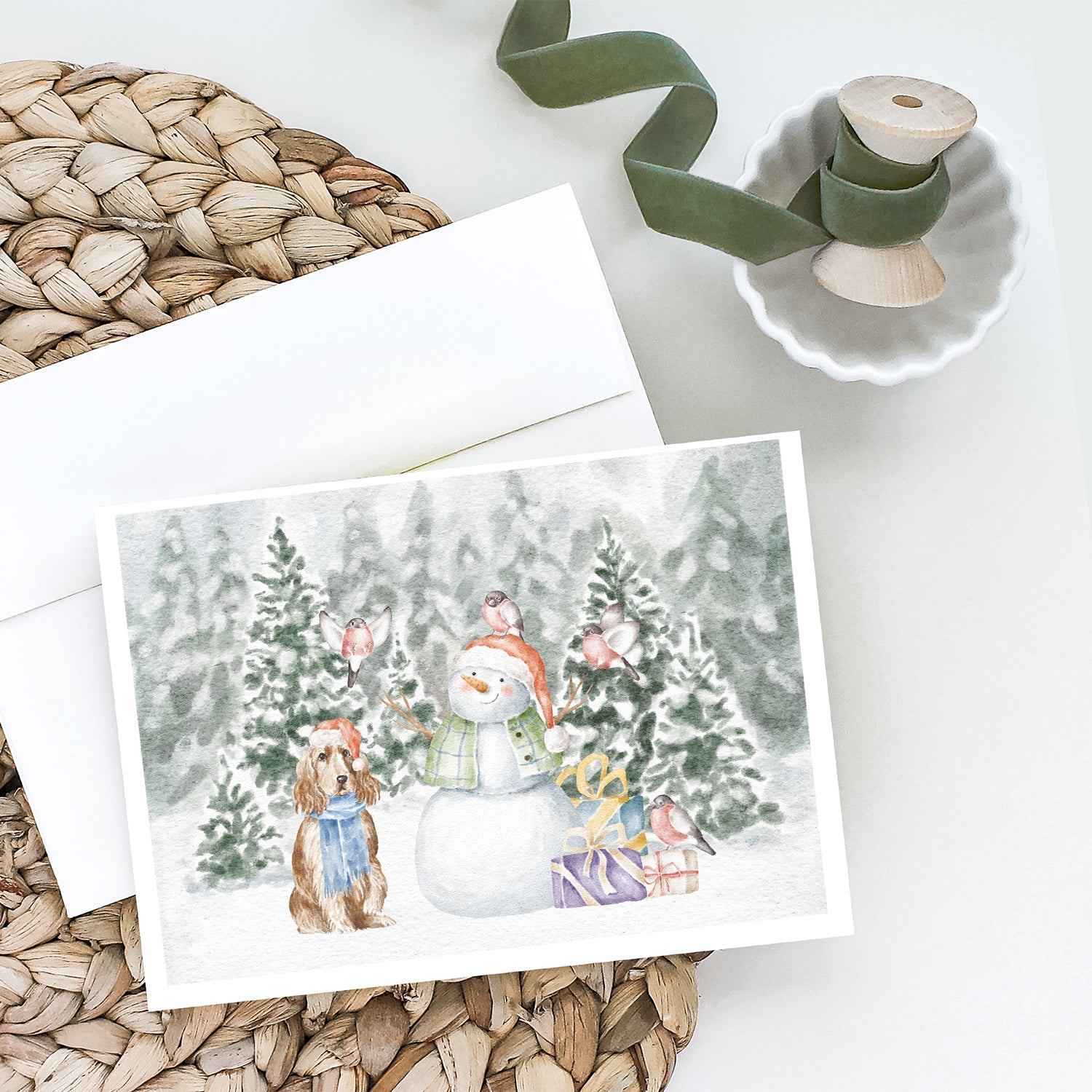 Cocker Spaniel Golden Christmas Greeting Cards Pack of 8 Blank Cards with Envelopes Whimsical A7 Size 5x7