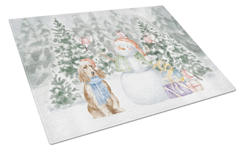 Cocker Spaniel Golden Christmas Cutting Board Tempered Glass Kitchen Cutting Surface, Heat Resistant Chopping, Non-Slip Feet, Food Prep & Serving