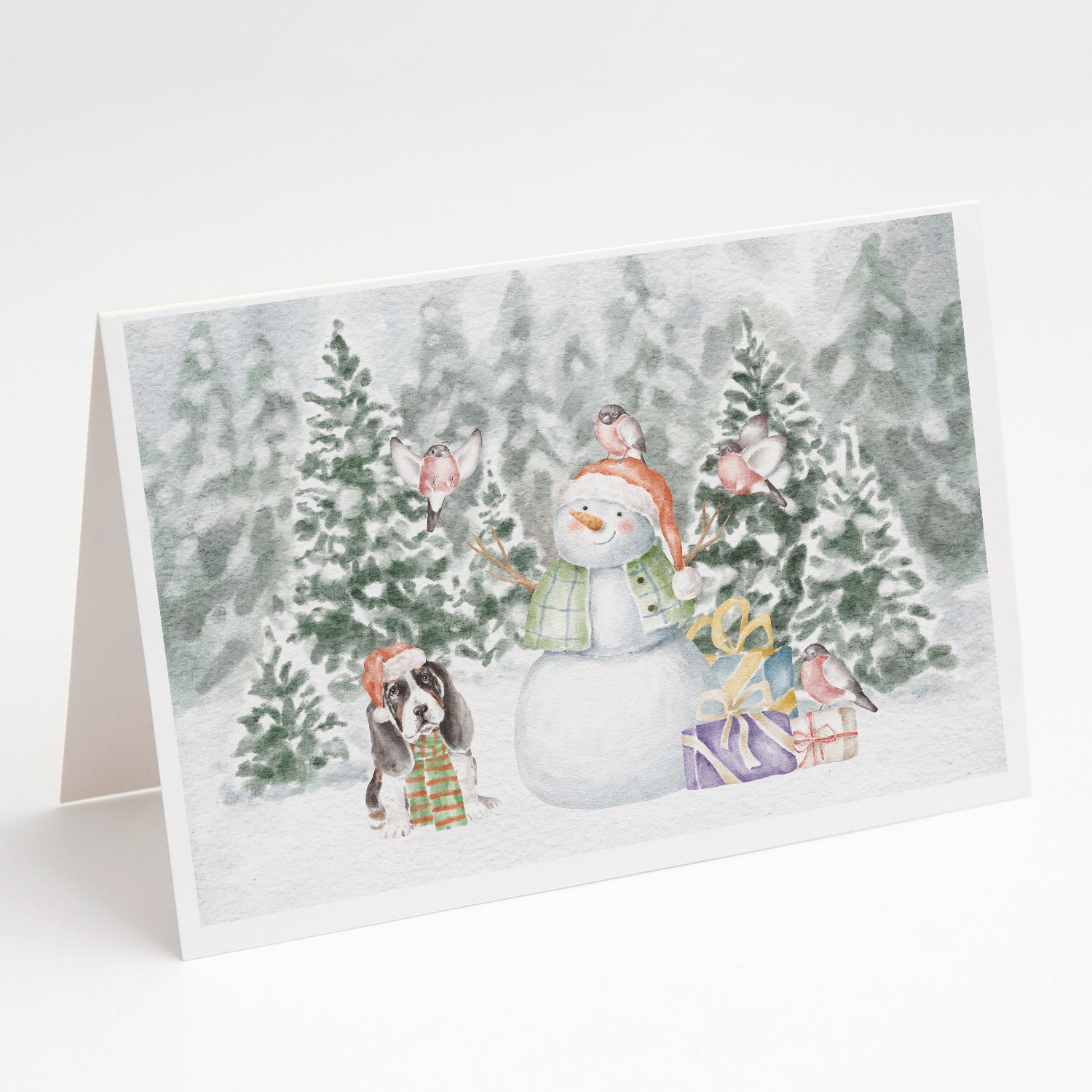 Basset Hound Puppy Tricolor Christmas Greeting Cards Pack of 8 Blank Cards with Envelopes Whimsical A7 Size 5x7