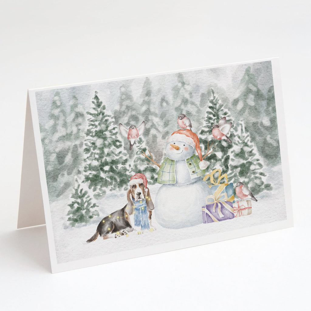 Basset Hound Tricolor Christmas Greeting Cards Pack of 8 Blank Cards with Envelopes Whimsical A7 Size 5x7