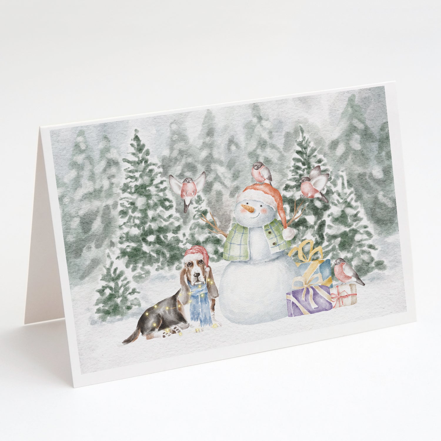 Basset Hound Tricolor Christmas Greeting Cards Pack of 8 Blank Cards with Envelopes Whimsical A7 Size 5x7