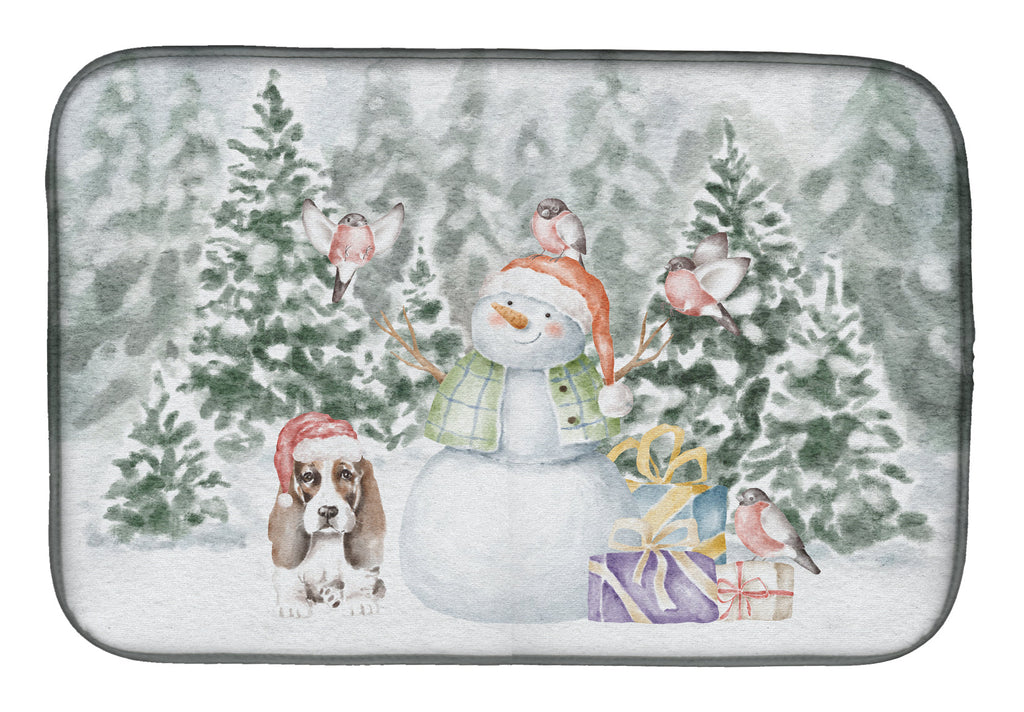 Basset Hound Puppy Brown and White Christmas Dish Drying Mat Absorbent Dish Drying Mat Pad for Kitchen Counter Dish Drainer Mat for Countertop, 14 x 21", Multicolor