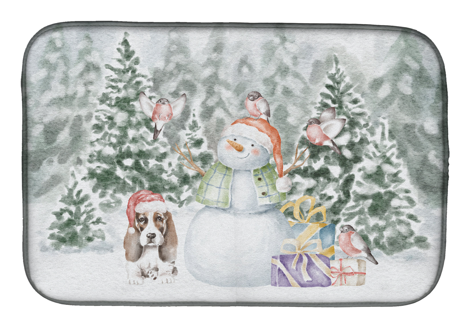 Basset Hound Puppy Brown and White Christmas Dish Drying Mat Absorbent Dish Drying Mat Pad for Kitchen Counter Dish Drainer Mat for Countertop, 14 x 21", Multicolor