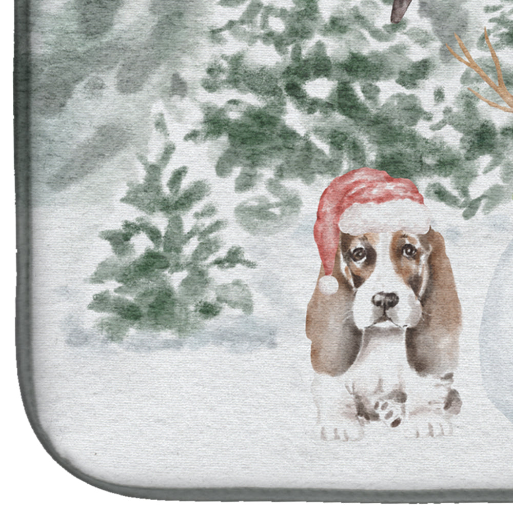 Basset Hound Puppy Brown and White Christmas Dish Drying Mat Absorbent Dish Drying Mat Pad for Kitchen Counter Dish Drainer Mat for Countertop, 14 x 21", Multicolor
