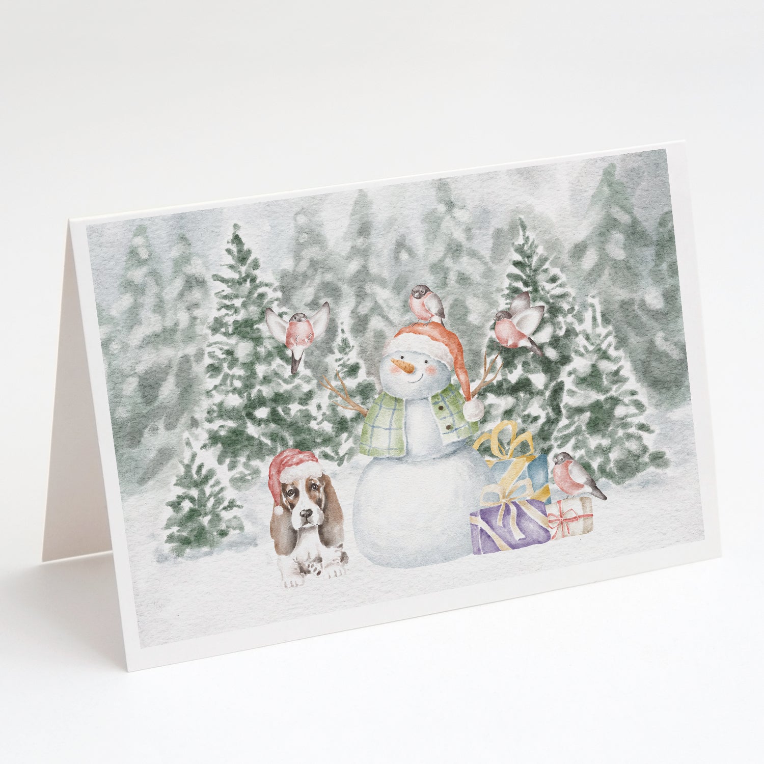 Basset Hound Puppy Brown and White Christmas Greeting Cards Pack of 8 Blank Cards with Envelopes Whimsical A7 Size 5x7