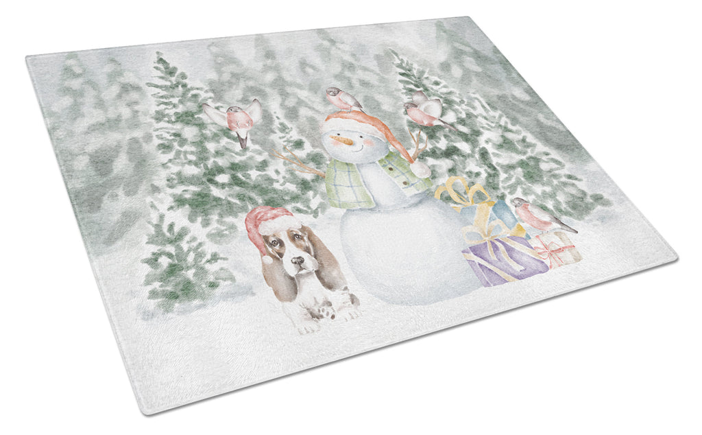 Basset Hound Puppy Brown and White Christmas Cutting Board Tempered Glass Kitchen Cutting Surface, Heat Resistant Chopping, Non-Slip Feet, Food Prep & Serving