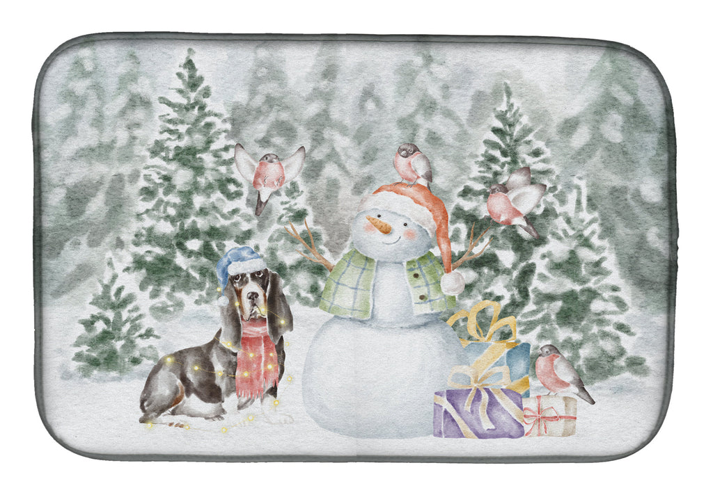 Basset Hound Black White and Tan Christmas Dish Drying Mat Absorbent Dish Drying Mat Pad for Kitchen Counter Dish Drainer Mat for Countertop, 14 x 21", Multicolor