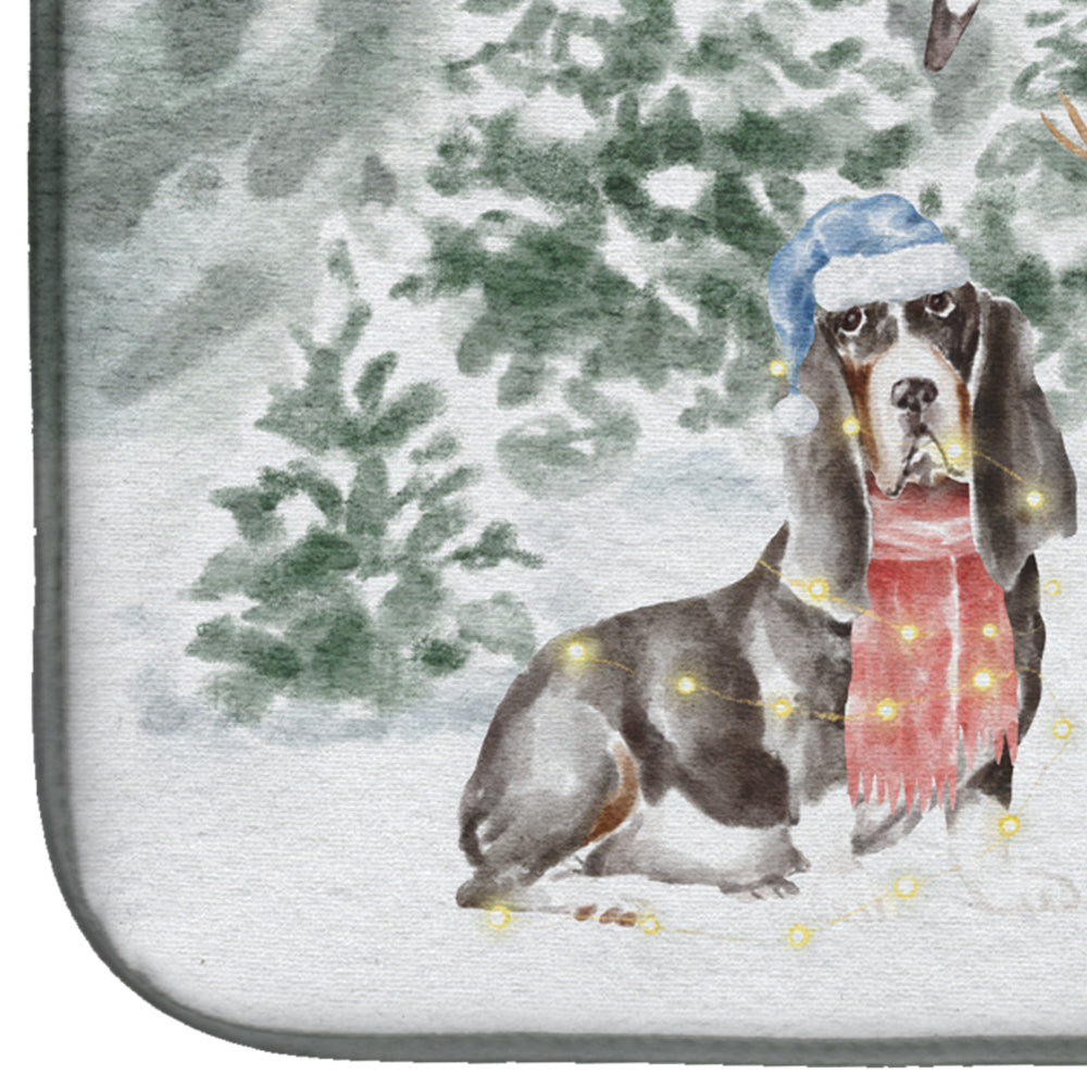 Basset Hound Black White and Tan Christmas Dish Drying Mat Absorbent Dish Drying Mat Pad for Kitchen Counter Dish Drainer Mat for Countertop, 14 x 21", Multicolor