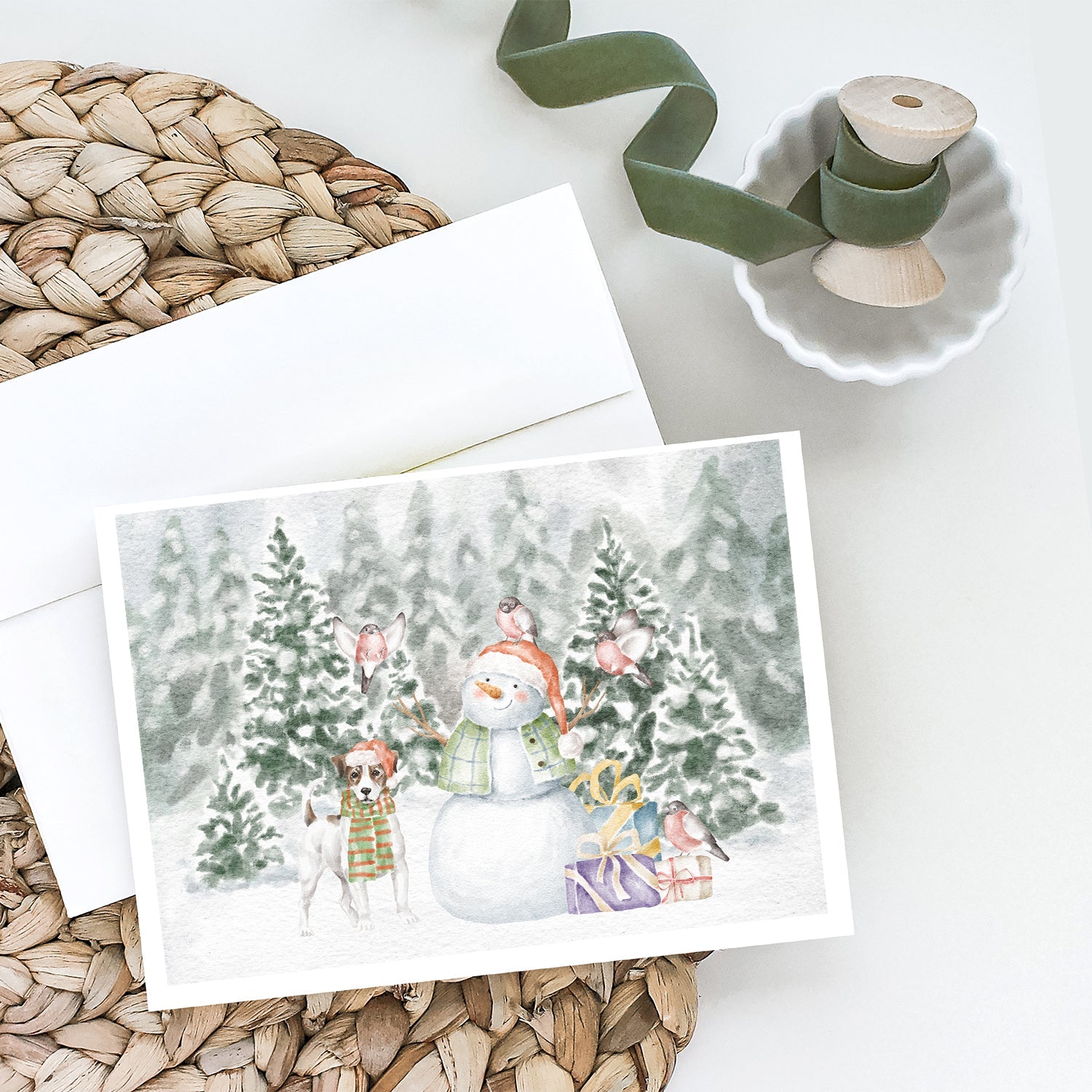 Jack Russell Terrier Tricolor Christmas Greeting Cards Pack of 8 Blank Cards with Envelopes Whimsical A7 Size 5x7
