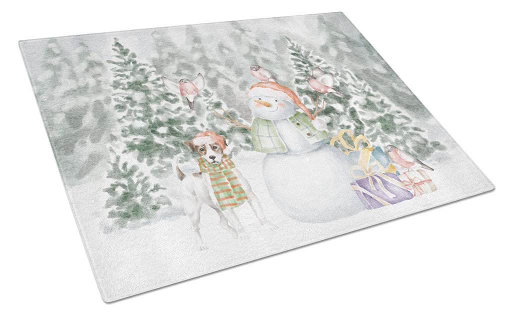 Jack Russell Terrier Tricolor Christmas Cutting Board Tempered Glass Kitchen Cutting Surface, Heat Resistant Chopping, Non-Slip Feet, Food Prep & Serving