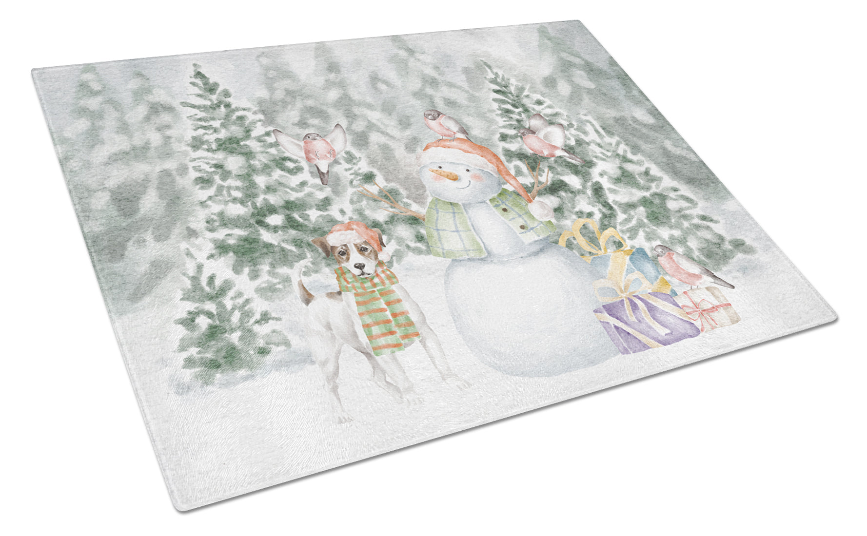 Jack Russell Terrier Tricolor Christmas Cutting Board Tempered Glass Kitchen Cutting Surface, Heat Resistant Chopping, Non-Slip Feet, Food Prep & Serving