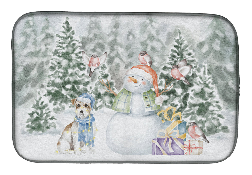 Jack Russell Terrier Wirehaired Christmas Dish Drying Mat Absorbent Dish Drying Mat Pad for Kitchen Counter Dish Drainer Mat for Countertop, 14 x 21", Multicolor