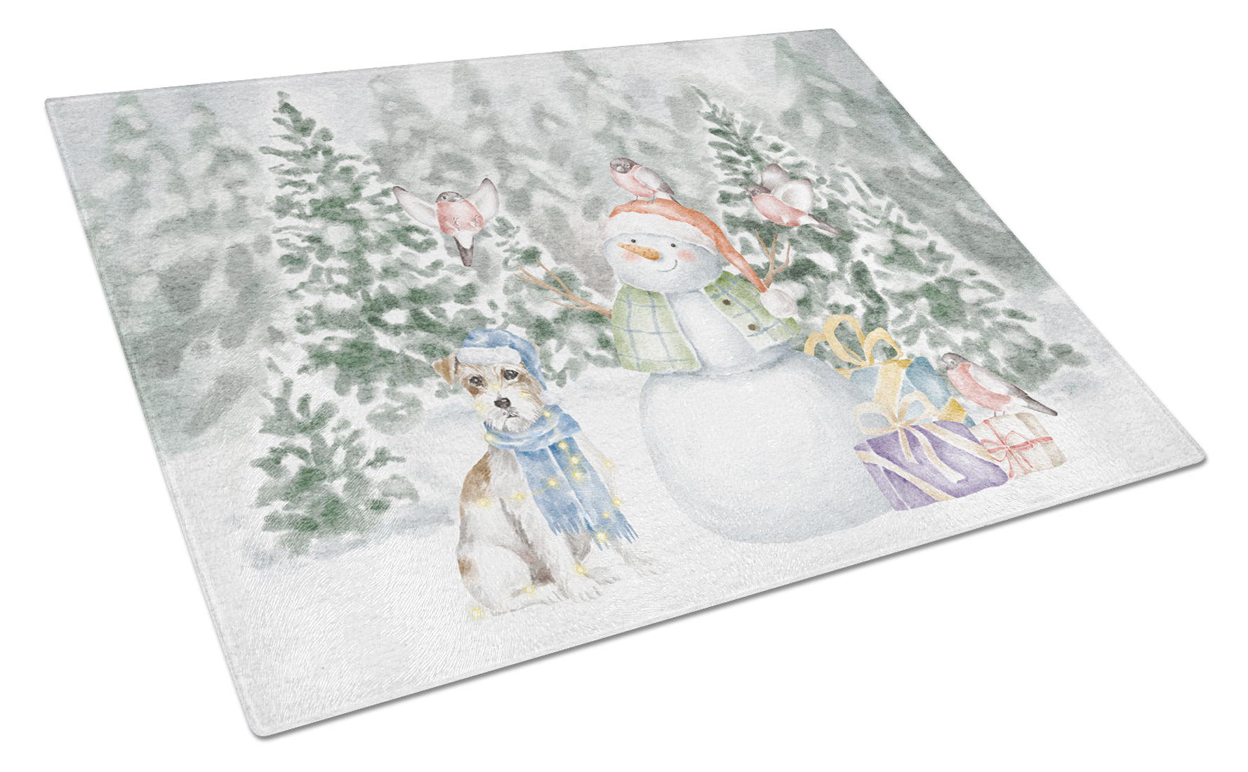 Jack Russell Terrier Wirehaired Christmas Cutting Board Tempered Glass Kitchen Cutting Surface, Heat Resistant Chopping, Non-Slip Feet, Food Prep & Serving