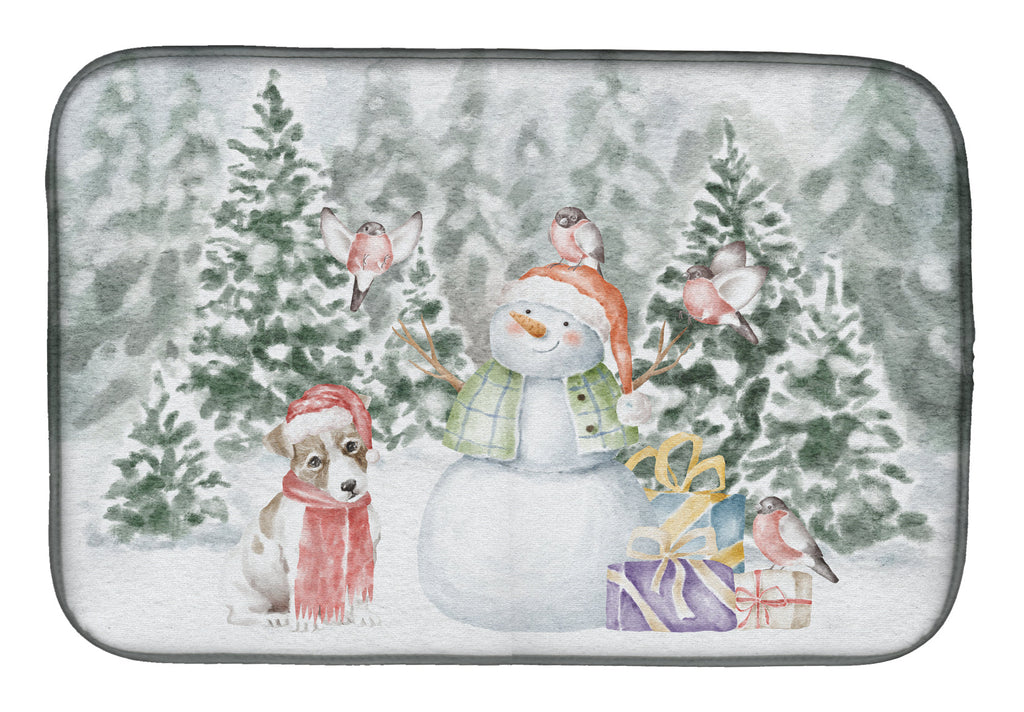 Jack Russell Terrier Puppy Christmas Dish Drying Mat Absorbent Dish Drying Mat Pad for Kitchen Counter Dish Drainer Mat for Countertop, 14 x 21", Multicolor