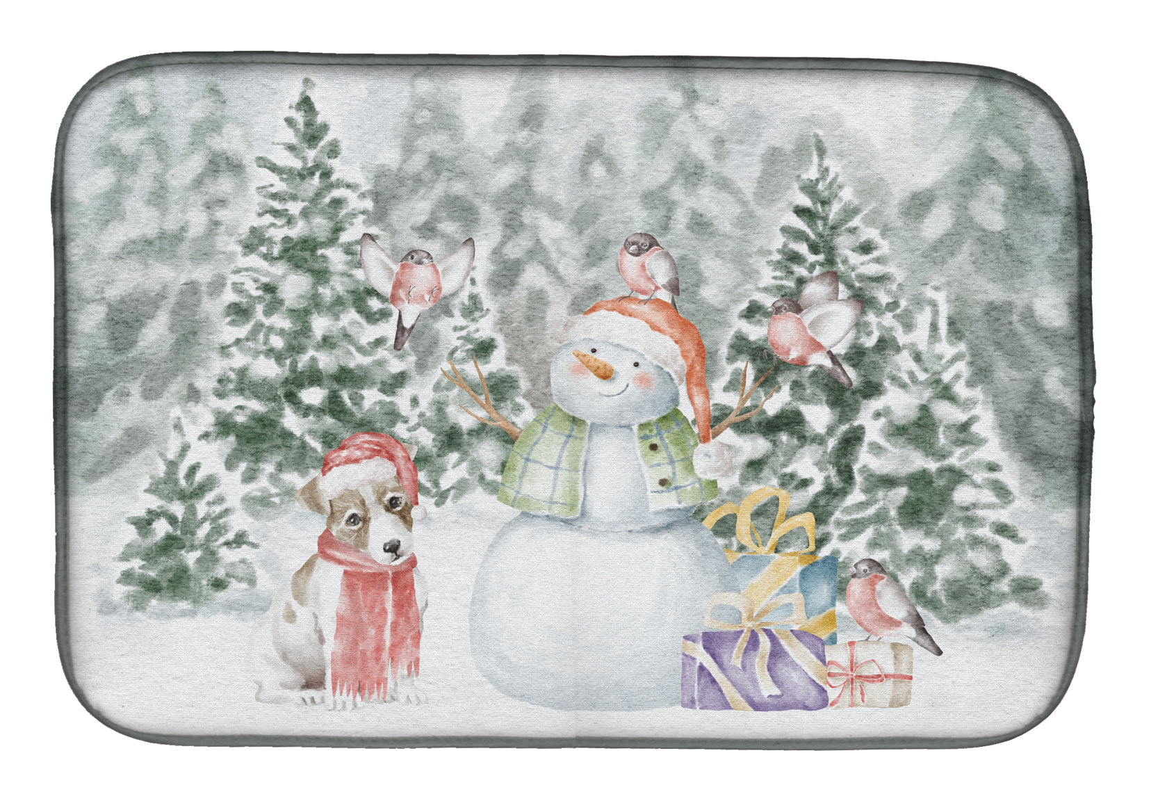 Jack Russell Terrier Puppy Christmas Dish Drying Mat Absorbent Dish Drying Mat Pad for Kitchen Counter Dish Drainer Mat for Countertop, 14 x 21", Multicolor