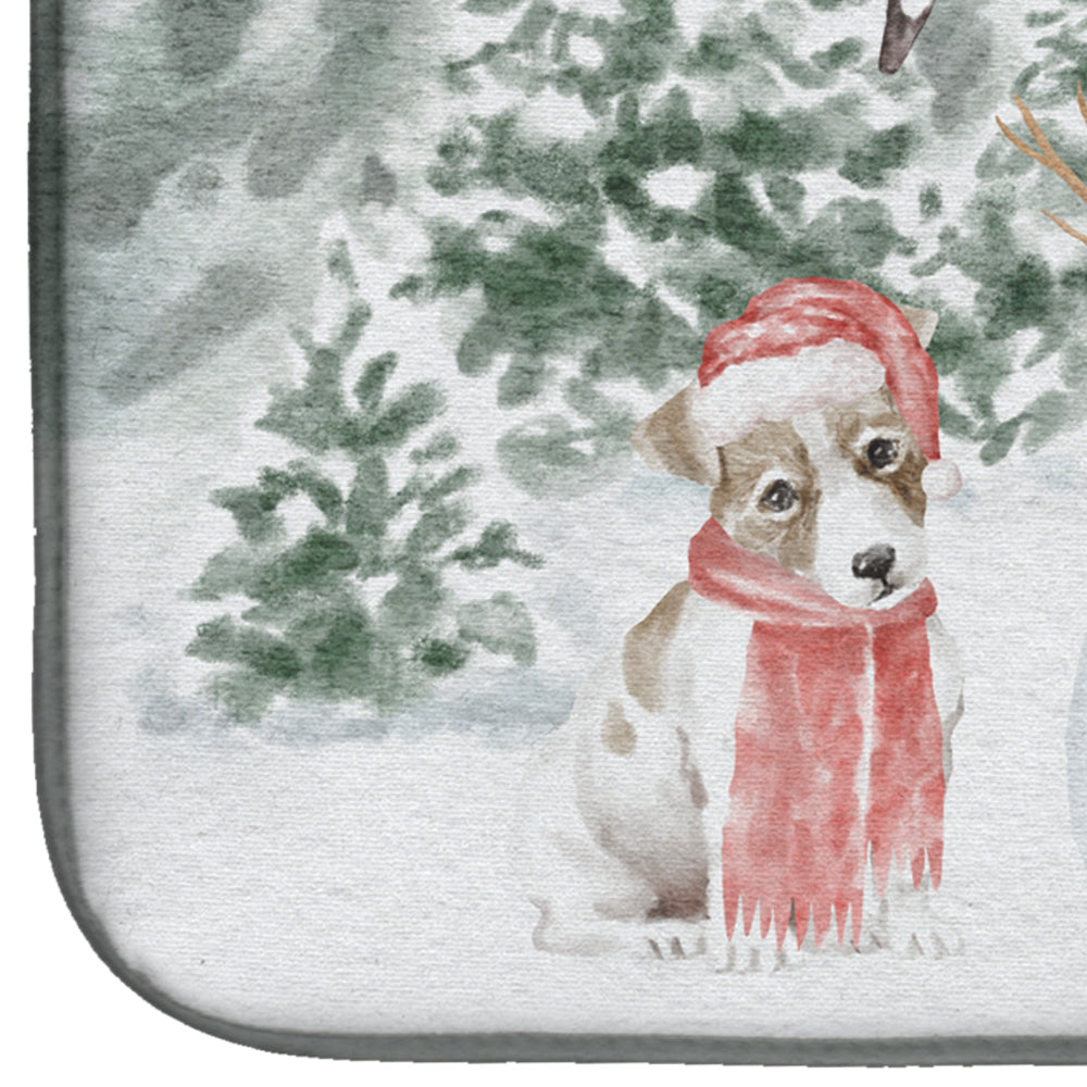 Jack Russell Terrier Puppy Christmas Dish Drying Mat Absorbent Dish Drying Mat Pad for Kitchen Counter Dish Drainer Mat for Countertop, 14 x 21", Multicolor