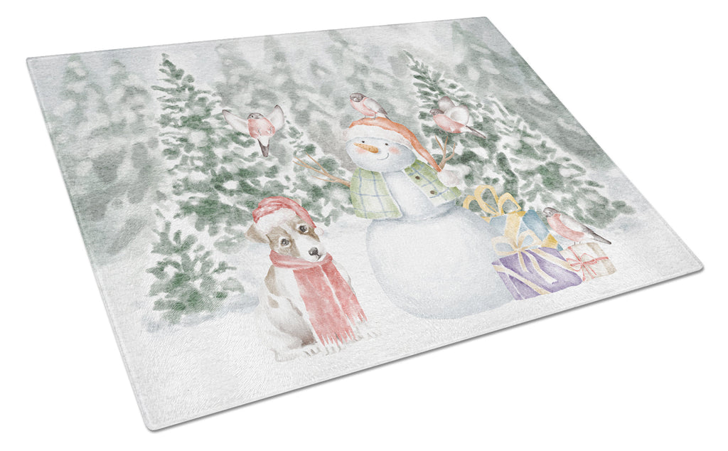 Jack Russell Terrier Puppy Christmas Cutting Board Tempered Glass Kitchen Cutting Surface, Heat Resistant Chopping, Non-Slip Feet, Food Prep & Serving