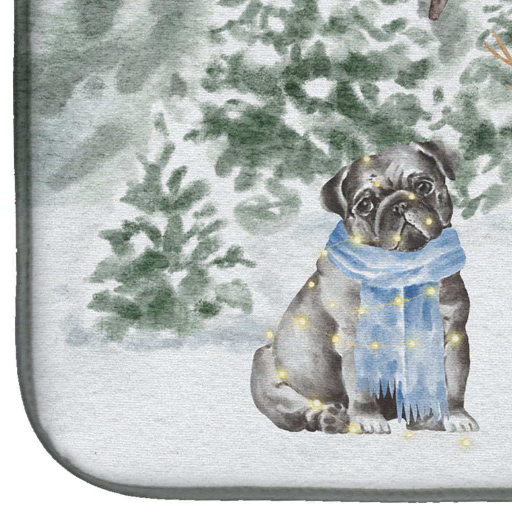 Pug Black Sitting Christmas Dish Drying Mat Absorbent Dish Drying Mat Pad for Kitchen Counter Dish Drainer Mat for Countertop, 14 x 21", Multicolor