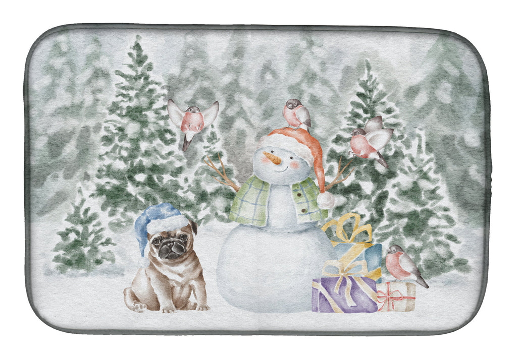 Pug Fawn Sitting Christmas Dish Drying Mat Absorbent Dish Drying Mat Pad for Kitchen Counter Dish Drainer Mat for Countertop, 14 x 21", Multicolor