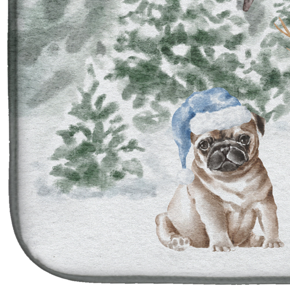 Pug Fawn Sitting Christmas Dish Drying Mat Absorbent Dish Drying Mat Pad for Kitchen Counter Dish Drainer Mat for Countertop, 14 x 21", Multicolor