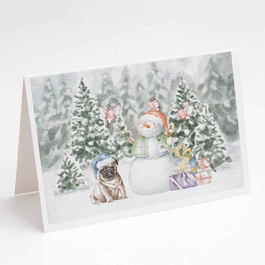 Pug Fawn Sitting Christmas Greeting Cards Pack of 8 Blank Cards with Envelopes Whimsical A7 Size 5x7