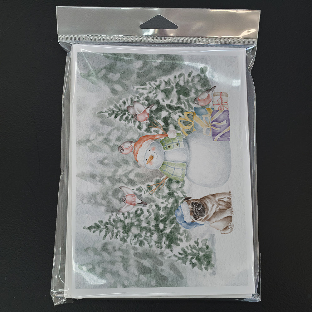 Pug Fawn Sitting Christmas Greeting Cards Pack of 8 Blank Cards with Envelopes Whimsical A7 Size 5x7