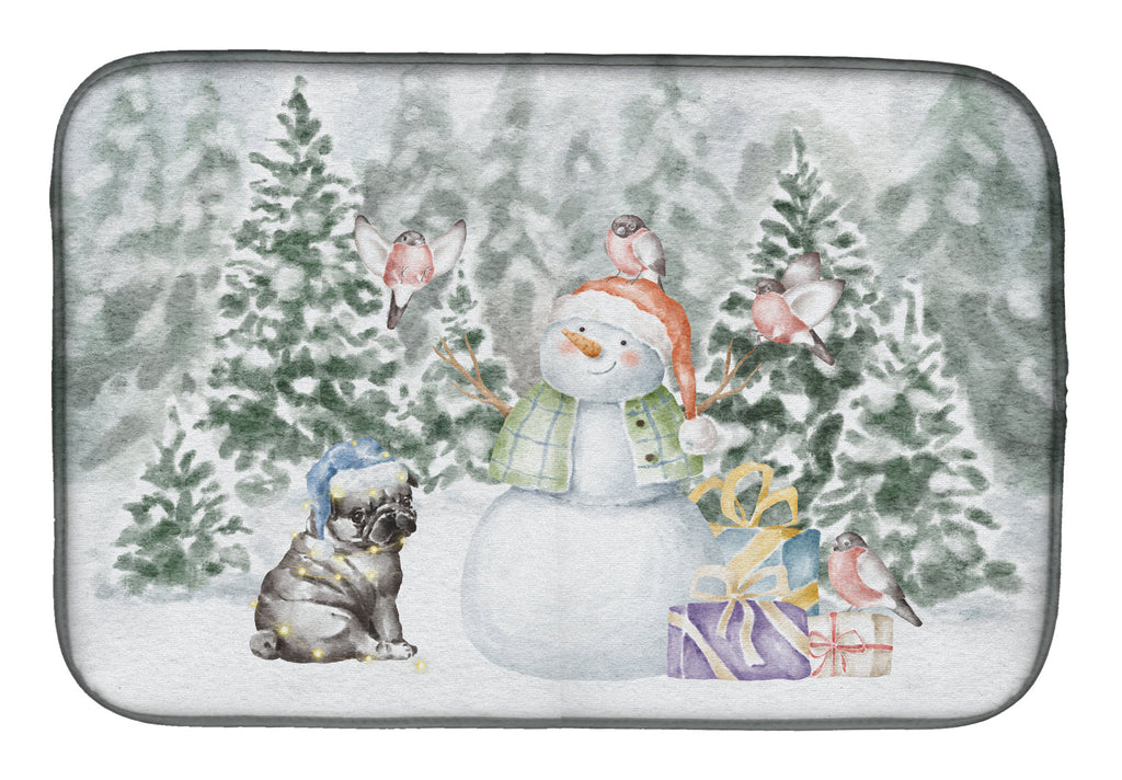Pug Puppy Black Christmas Dish Drying Mat Absorbent Dish Drying Mat Pad for Kitchen Counter Dish Drainer Mat for Countertop, 14 x 21", Multicolor