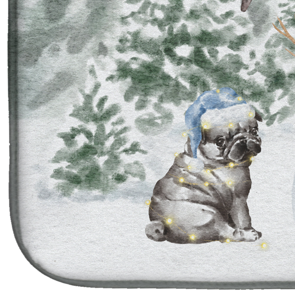 Pug Puppy Black Christmas Dish Drying Mat Absorbent Dish Drying Mat Pad for Kitchen Counter Dish Drainer Mat for Countertop, 14 x 21", Multicolor